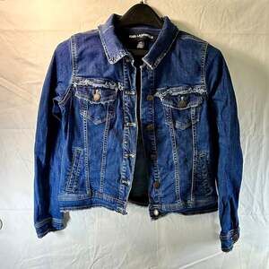 KARL LAGERFELD PARIS Women XS Frayed Denim Jacket Biker Casual